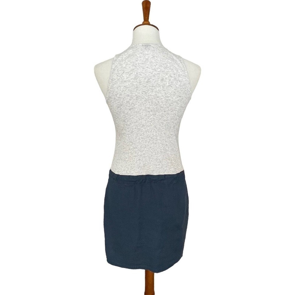 🍀Monrow Grey & Blue Ribbed Contrast Drawstring Waist Linen Tank Dress Size XS - Picture 4 of 8